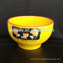 Popular porcelana familiar amarillo vidriado tazón bowl de cerámica